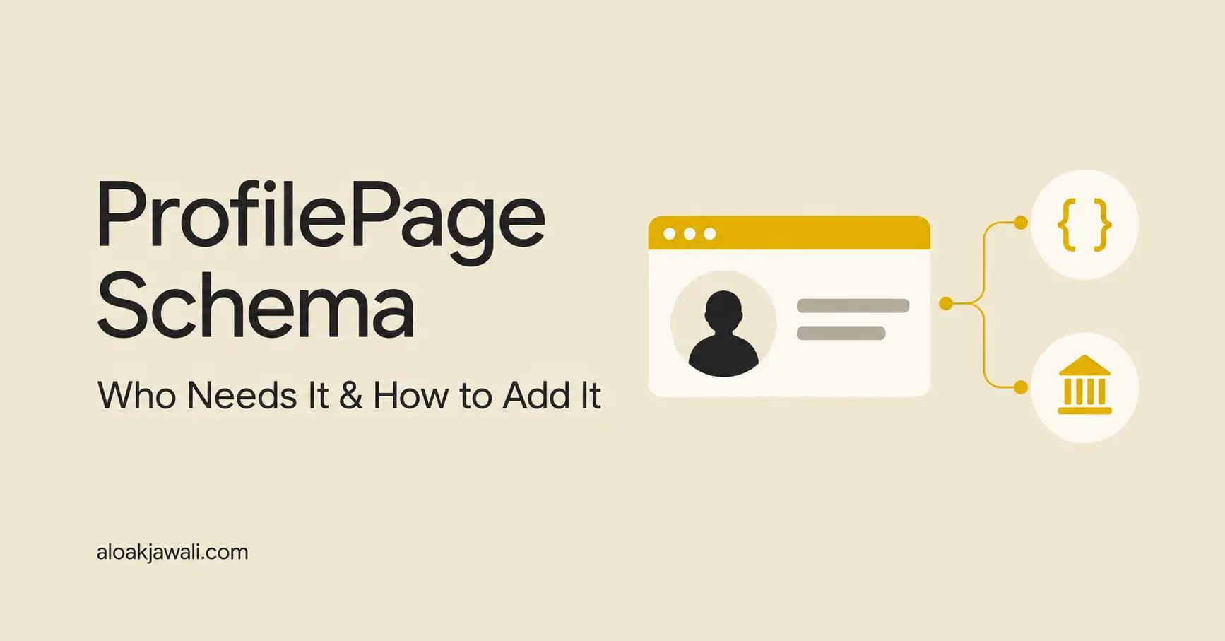 ProfilePage Schema: Who Needs It and How to Add It, with a profile webpage linked to code and organization icons.