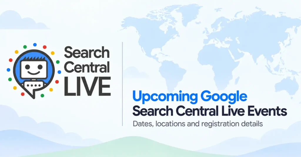 Map showing upcoming Google Search Central Live 2026 events in Barcelona, Mexico City, Bogotá, and Bengaluru.